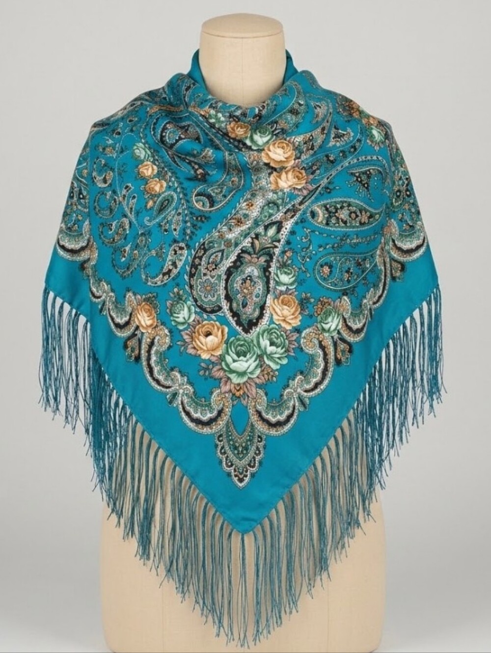 ПЛАТОК Boho Floral Paisley Fringe Square Wrap Scarf